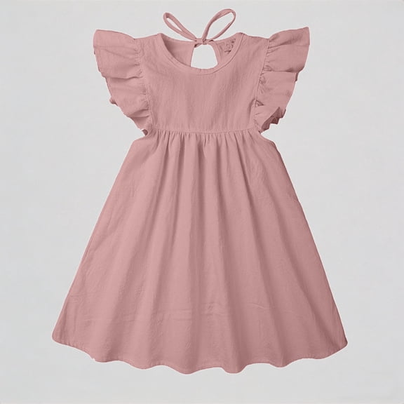 REDARER Toddler Girls' Flutter Sleeve Dress, Crew Neck Tie-Back A-Line Sundress, Casual Summer Princess Dress for Kids,3-4 Years