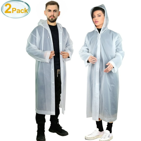 ZOUYUE 2 Pack Rain Ponchos for Adults, Men Women Reusable EVA Clear Raincoat with Hood