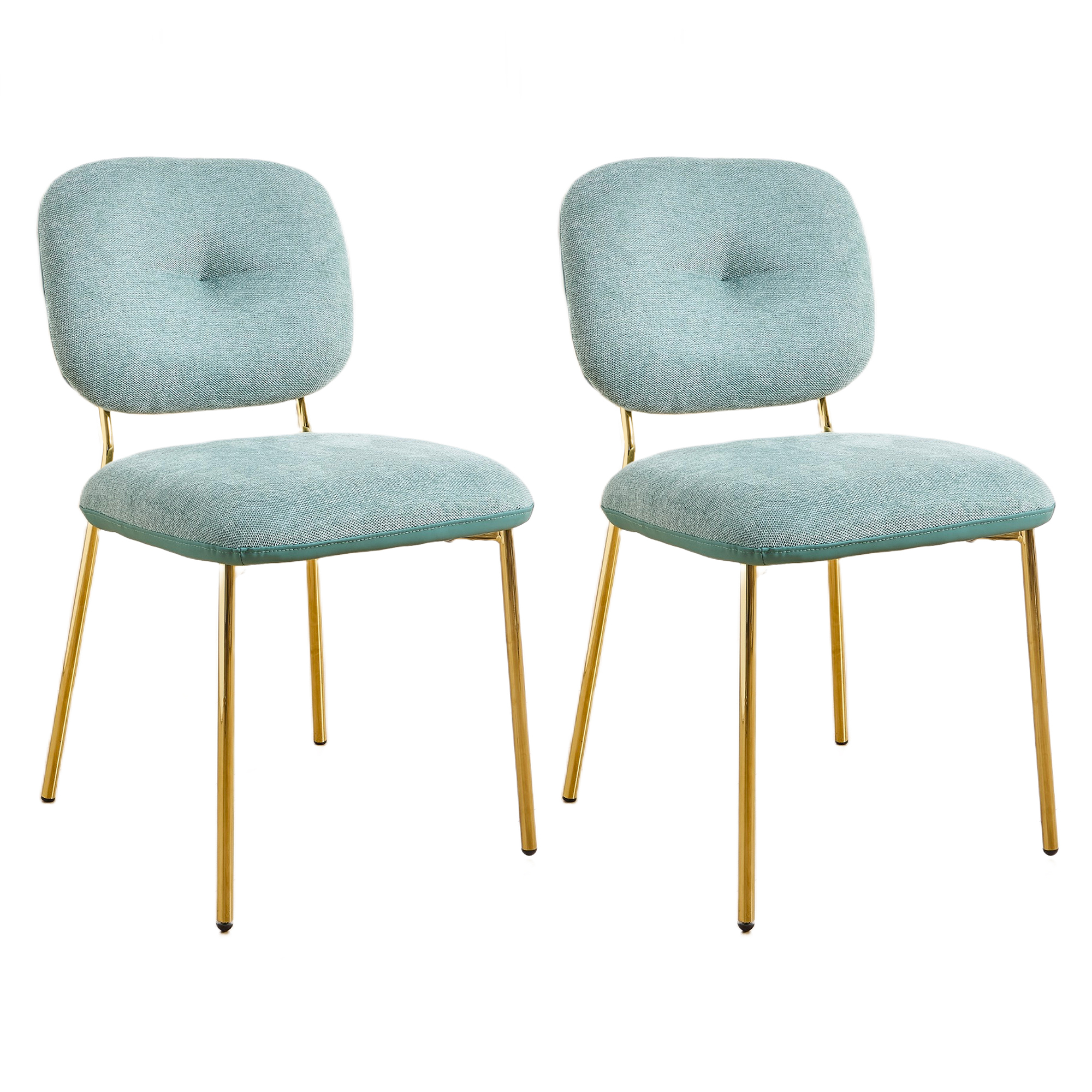 Euroco Upholstered Dining Chairs Set of 2, Upholstered Kitchen Chairs with Backrest and Metal Legs, Modern Accent Chairs for Dining Room,Green