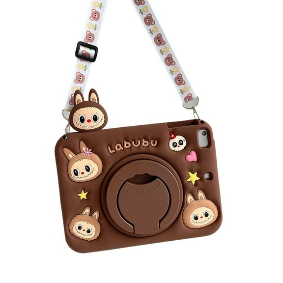 for iPad A16 Case/10th Generation Case - Cute Cartoon for Boys Girls Teens Soft Silicone with Shoulder Strap & Rotating Stand Case for iPad A16 11th Generation 11 Inch 2025