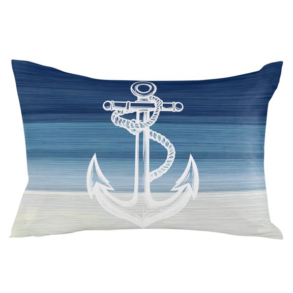 Waterproof Outdoor Throw Pillows with Inserts 12"x20", Nautical Anchor Navy Blue Soft Decorative Pillowcases for Couch Bedroom, Coastal Ocean Ombre Striped Pillow Covers for Sofa Living Room