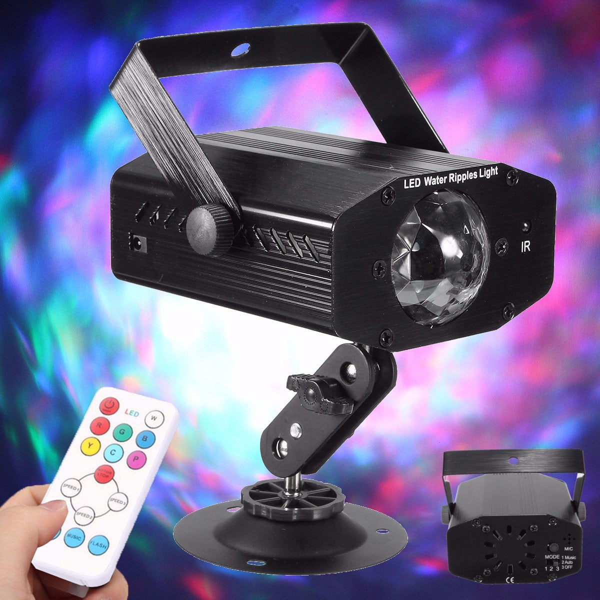 RGB 7 Color Laser Stage Light Projector Water Ripple Light Remote