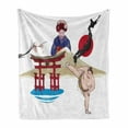 thumbnail image 1 of East Soft Flannel Fleece Throw Blanket, Japanese Woman Traditional Athlete Hand Fan Cultural Illustration, Cozy Plush for Indoor and Outdoor Use, 50" x 60", Multicolor, by Ambesonne, 1 of 6