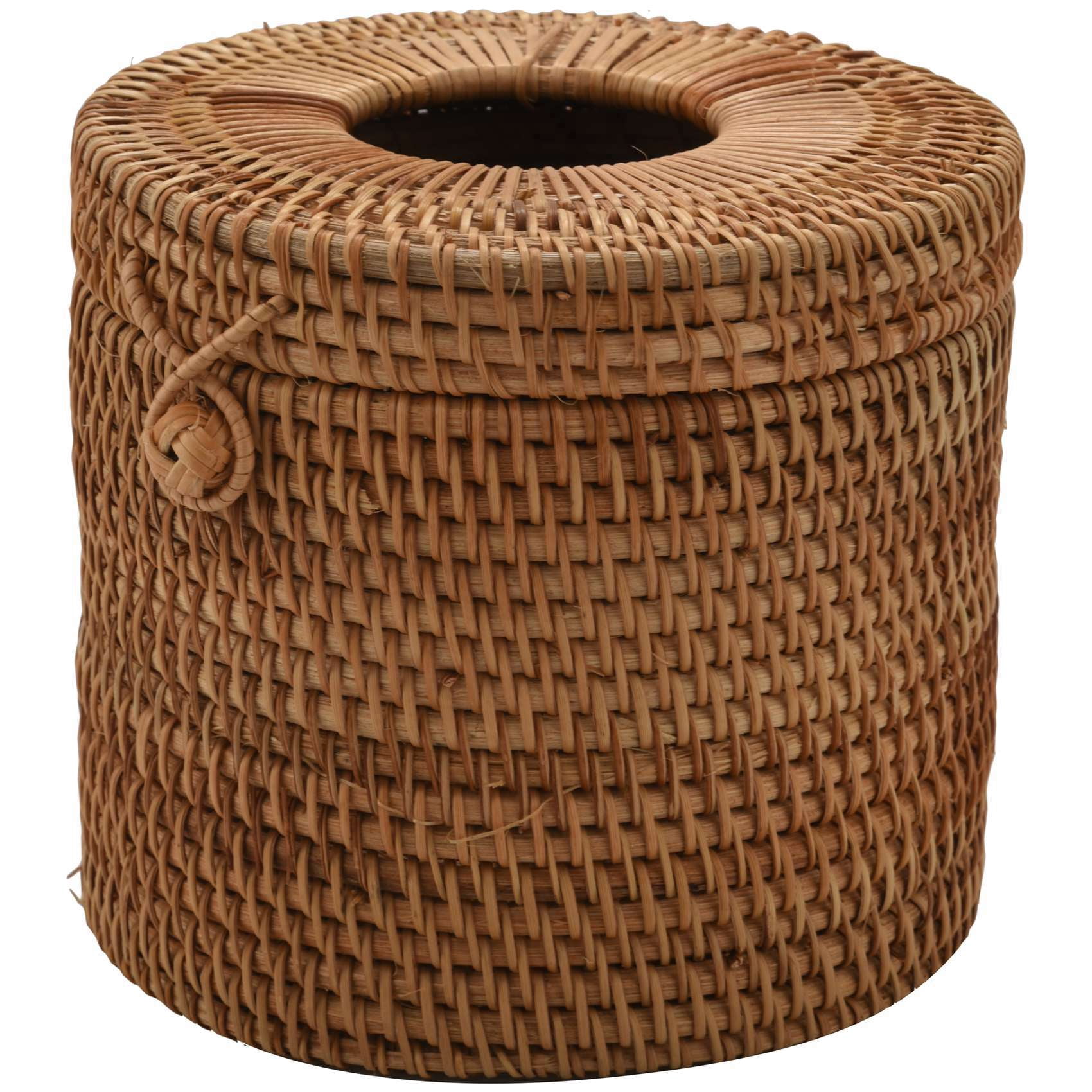 2X Round Rattan Tissue Box Vine Roll Holder Toilet Paper Cover Dispenser for Barthroom,Home,Hotel and Office