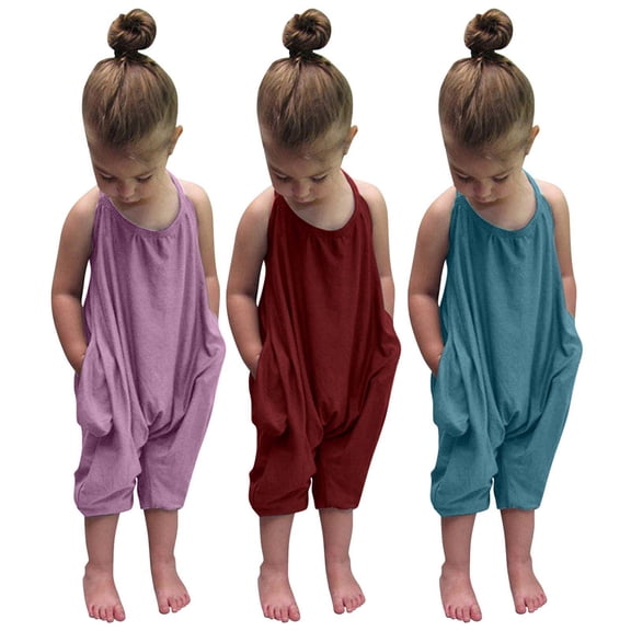 Fancifize Jumpsuits for Girls Spaghetti Straps Pants Casual Sleeveless Loose Comfy Romper With Pockets Kids Summer Athletic Clothes