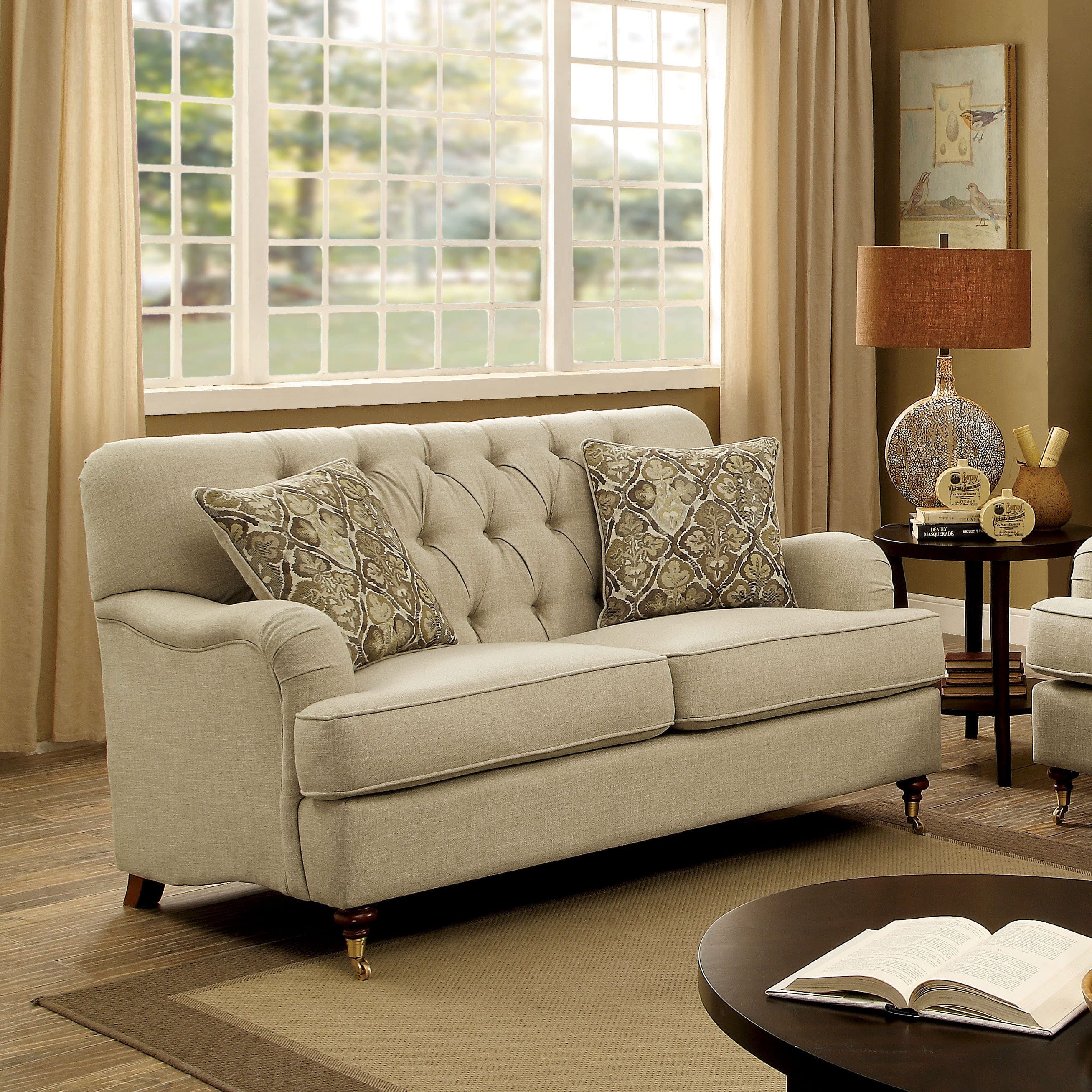 Furniture of America Claira Transitional Beige Deep Button Tufted