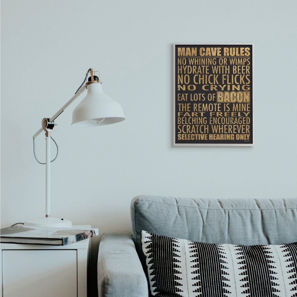 Stupell Industries Man Cave Rules with Rustic Distressed Text Designed by Lauren Rader