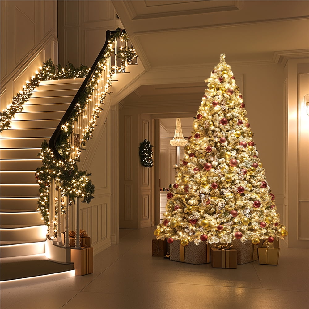 Alden Design 9ft Flocked Artificial Christmas Tree with Foldable Stand, Green