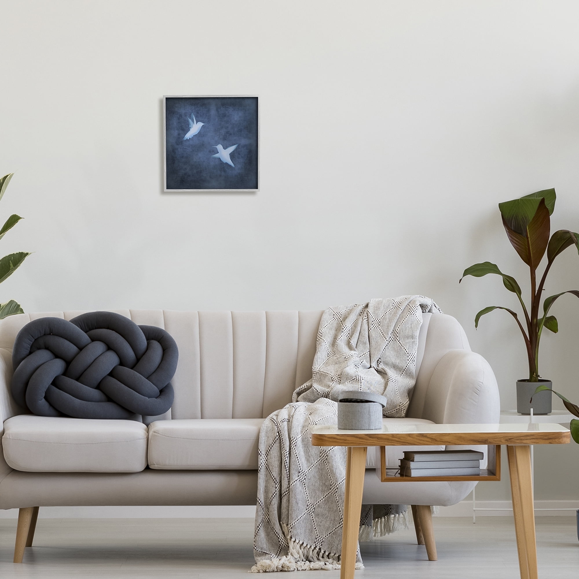 Stupell Two Birds Blue Abstract Silhouettes Animals & Insects Painting Gray Framed Art Print Wall Art