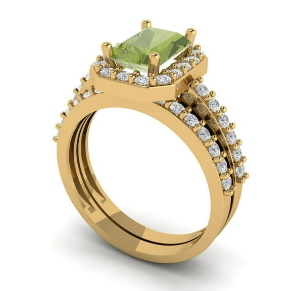 Clara Pucci 18K Yellow Gold 2.16 Natural Peridot Engraveable Engagement Ring   Wedding Band Set