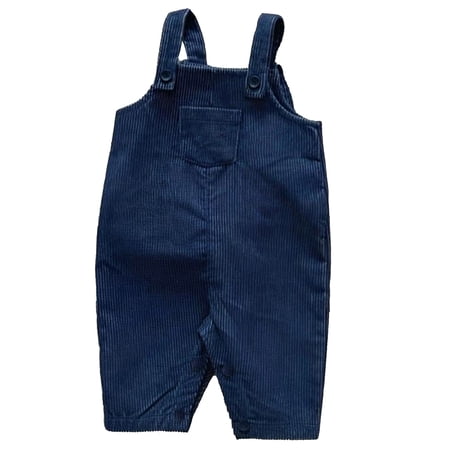 Ticikt Baby Boy Girl Denim Overalls Solid Suspender Bib Pants One-Piece Strap Jumpsuit Pocket Summer Outfit Color:Blue Size:7-12 Months