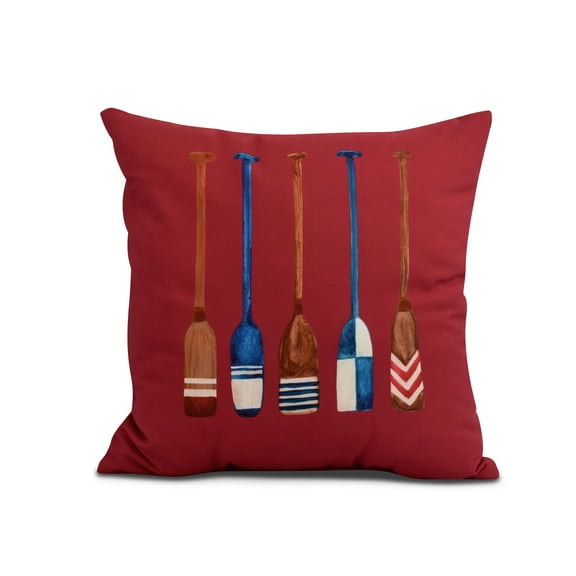 Simply Daisy, 16" x 16" Oar Multi Painted, Geometric Print Outdoor Pillow, Red