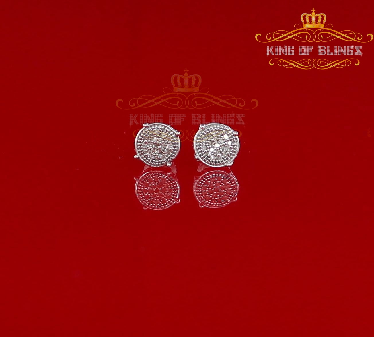 King of Bling's 925 Sterling Silver 0.10ct Diamond For Ladies / Men's White Stud Round Earrings