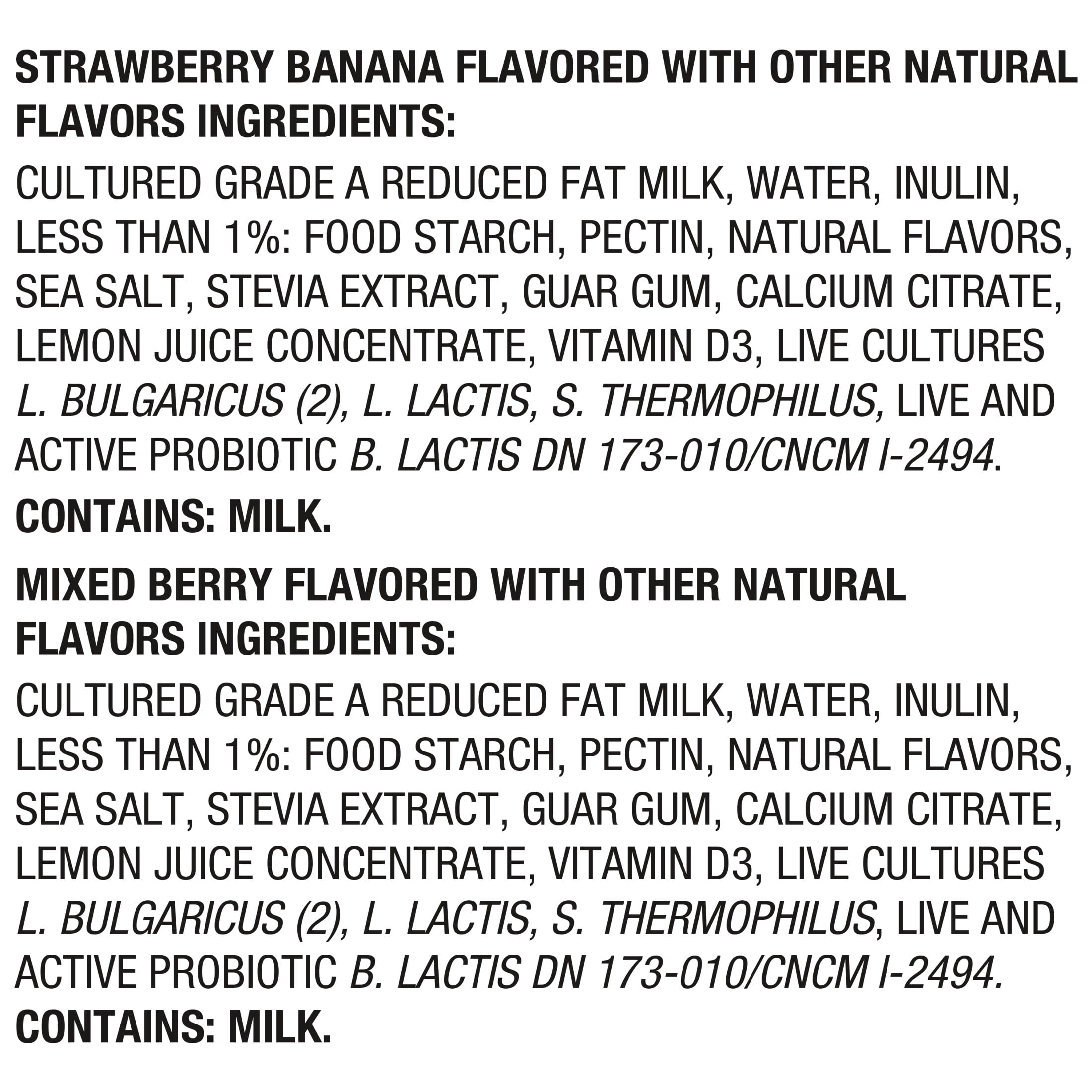 Activia ZERO 0g Added Sugar Strawberry Banana and Mixed Berry Probiotic Dailies Low Fat Yogurt Drinks, Helps Support Gut Health, 3.1 fl oz, 8 Count