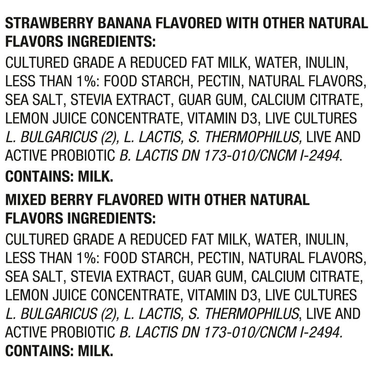 Activia Zero 0g Added Sugar* Strawberry Banana and Mixed Berry Probiotic Dailies, Lowfat Probiotic Yogurt Drinks, Zero 0g Added Sugar, 3.1 fl oz, 8 Count