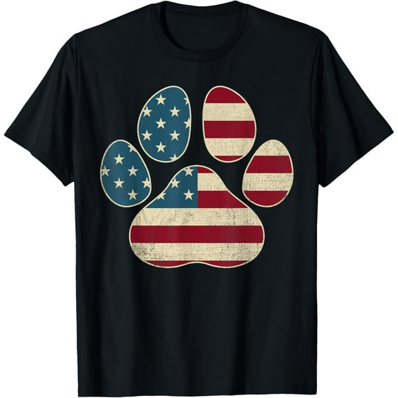 t-shirt Vintage USA Flag 4th Of July Paw Print Patriotic Dog Lover T-Shirt mens t shirt，black，women，funny，misfits，men，journey