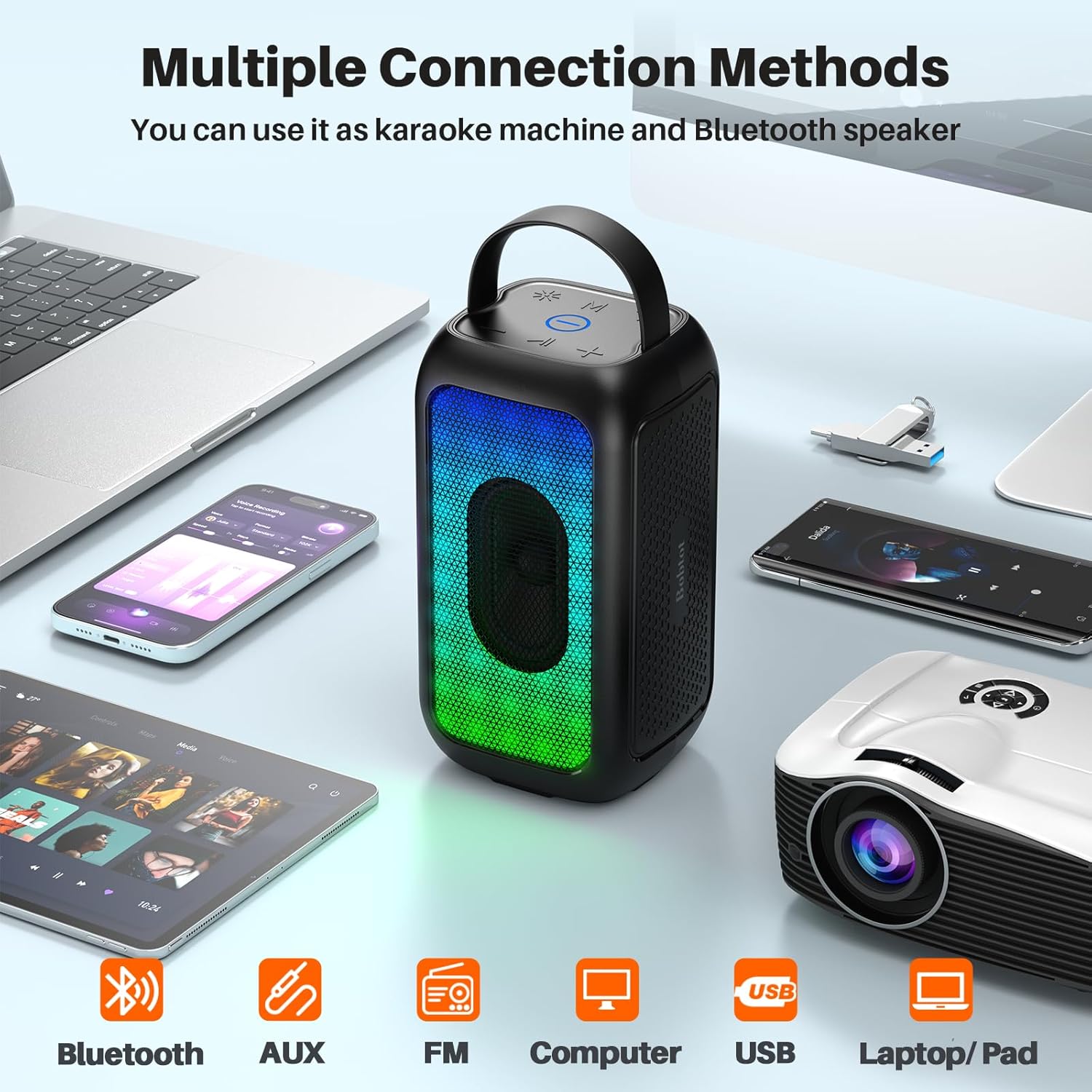 Karaoke Machine for Kids Portable Bluetooth Speaker with Wireless Microphones 5 Magic Voice Home Party Karaoke Speaker with Colorful RGB Lights Gifts for Girls Boys Black