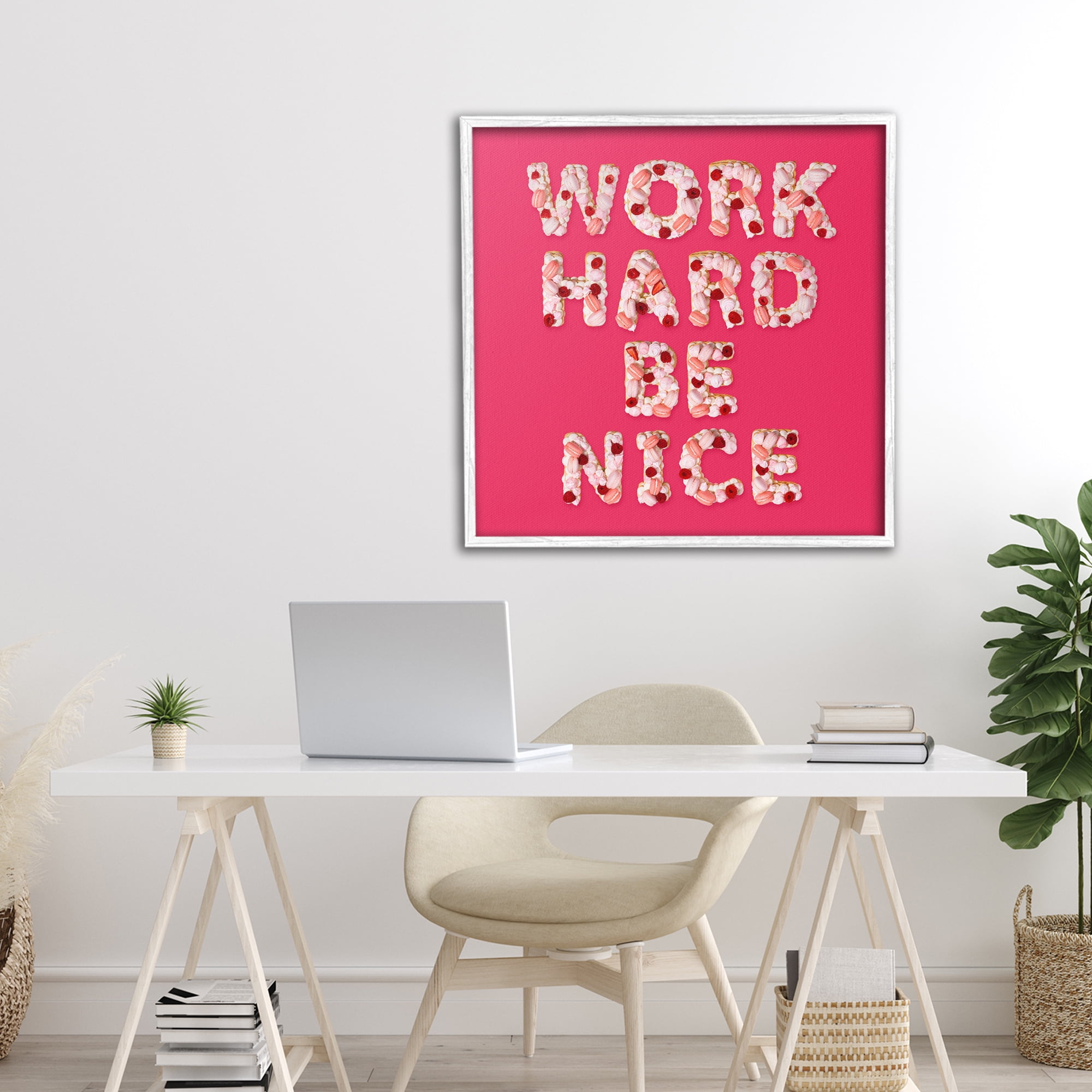 Work Hard Be Nice White Framed Giclee Art, design by LISH Creative