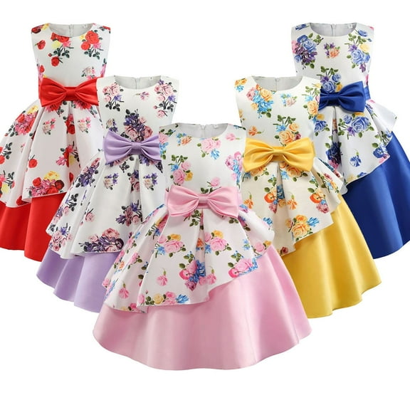 Toddler Little Girls Sleeveless Floral Print Princess Dress 2-8T Kid Formal Ball Gown Pageant Dresses