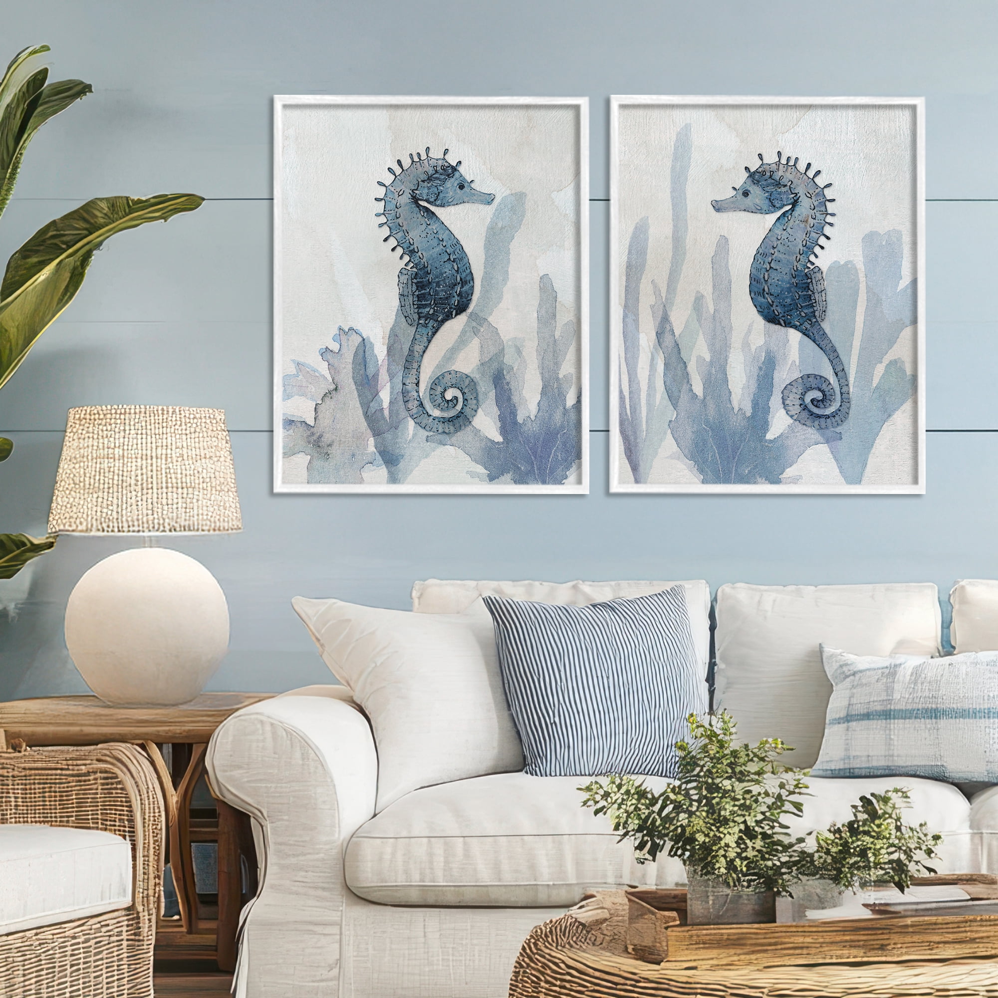 Stupell Industries Impressions of Seahorses 2 Piece White Framed Giclee Art Set, design by Susan Jill