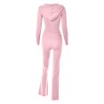 thumbnail image 4 of HOWPAY Women Sweater Set 2 Piece Solid Color Long Sleeve Knitted Hooded Sweater Top Wide Leg Pants Sweatsuits Casual Loose Lounge Sets Pink S, 4 of 6