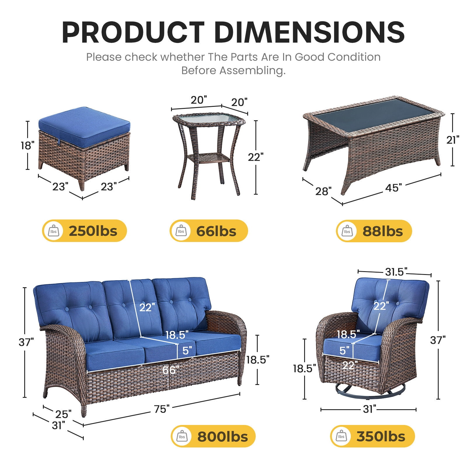 Bellefurn Luxury 7 Piece Outdoor Patio Wicker Furniture Sets with Swivel Rocker Patio Chairs,Sofa,Coffee Table and Ottomans,High Back Outdoor Conversation Set for Porch Balcony Deck