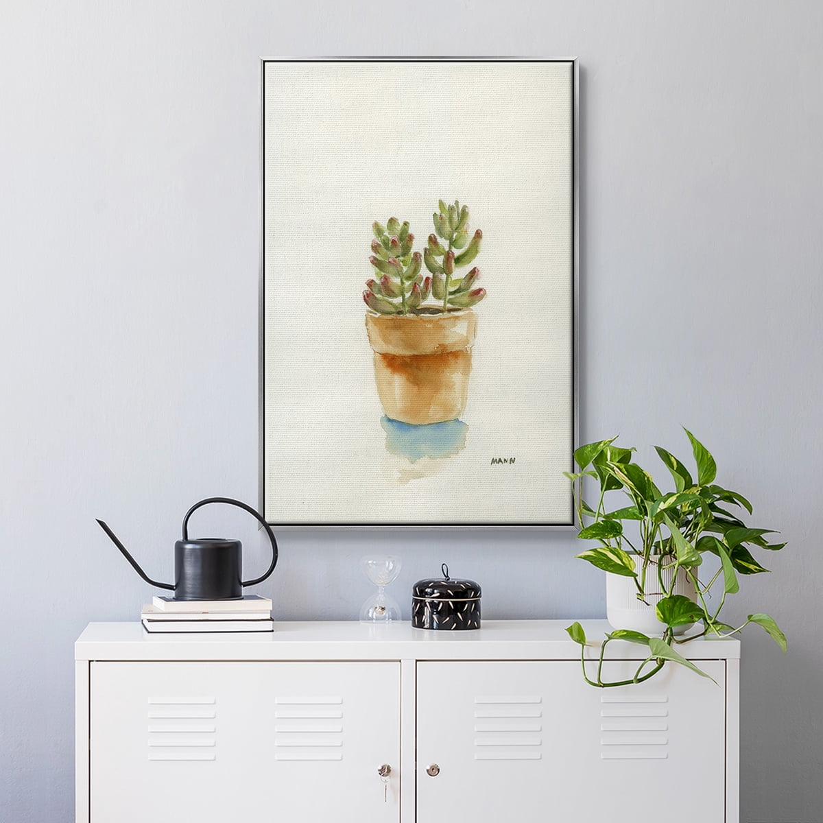 Succulent III Framed Premium Gallery Wrapped Canvas - Ready to Hang - 25 x 37 - Silver Floating Frame