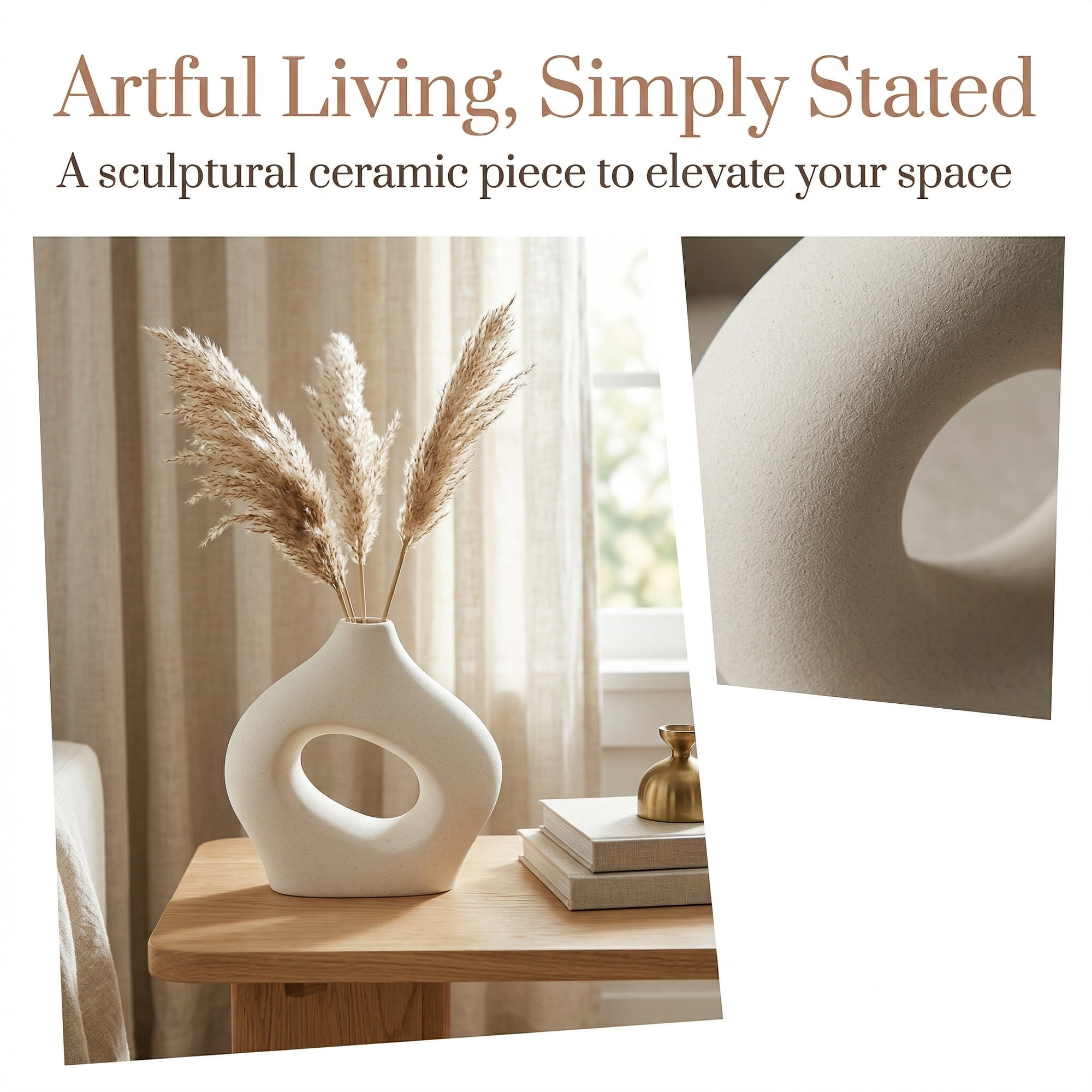 Unique Bargains Donut Hollow Circle Ceramic Flower Vase White 5.7"L x 1.6"W x 5.7"H