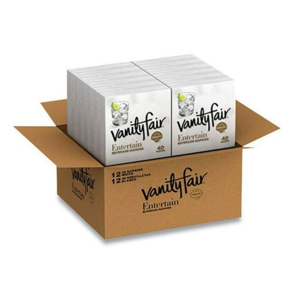 Vanity Fair VTF35134 2-Ply Entertain Beverage Napkins, White - Pack of 40 - 12 Packs per Case