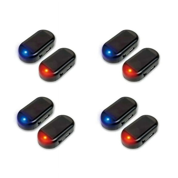 8 Pcs Car Solar Power Simulated Dummy Alarm Warning Anti-Theft LED Flashing Security Light Simulation Lamp Blue and Red