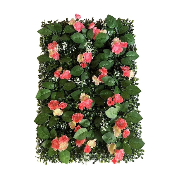 Panel de pared de césped artificial con flores Panel de pared de flores Planta artificial para Rojo champán