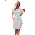 thumbnail image 3 of Women'S Summer Striped Short Sleeve T Shirt Dress Casual Tie Waist with Pockets Light Gray XL, 3 of 7