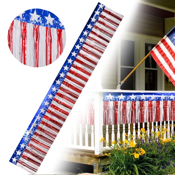4th Of July Decorations, Foil Fringe Garland Streamers, Red White And Metallic Hanging Banner Table SkirtsforFloats Memorial Day Patriotic, 6M Length, 6M Patriotic Foil Garlandfor4th July