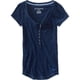 thumbnail image 1 of Aeropostale - Camiseta henley con costuras y mangas para mujer, azul, grande, 1 of 1
