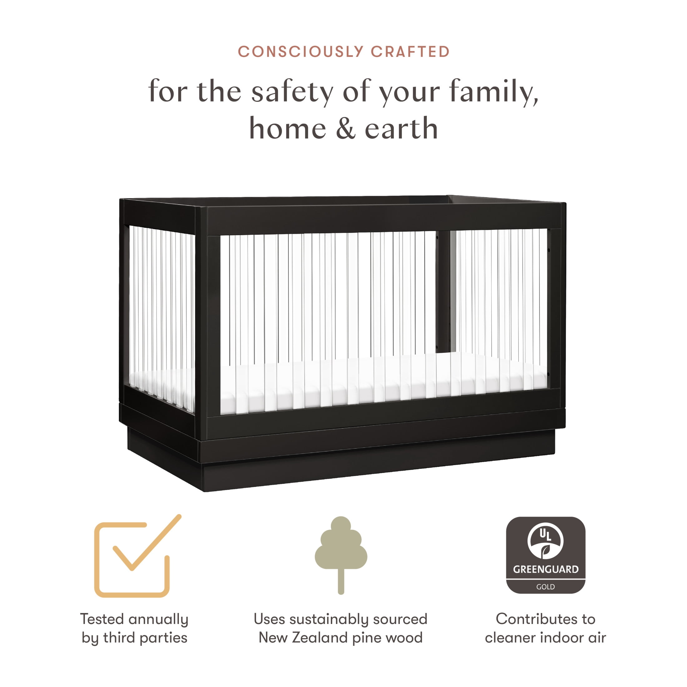 Babyletto Harlow Acrylic 3-in-1 Convertible Crib with Toddler Bed Conversion Kit