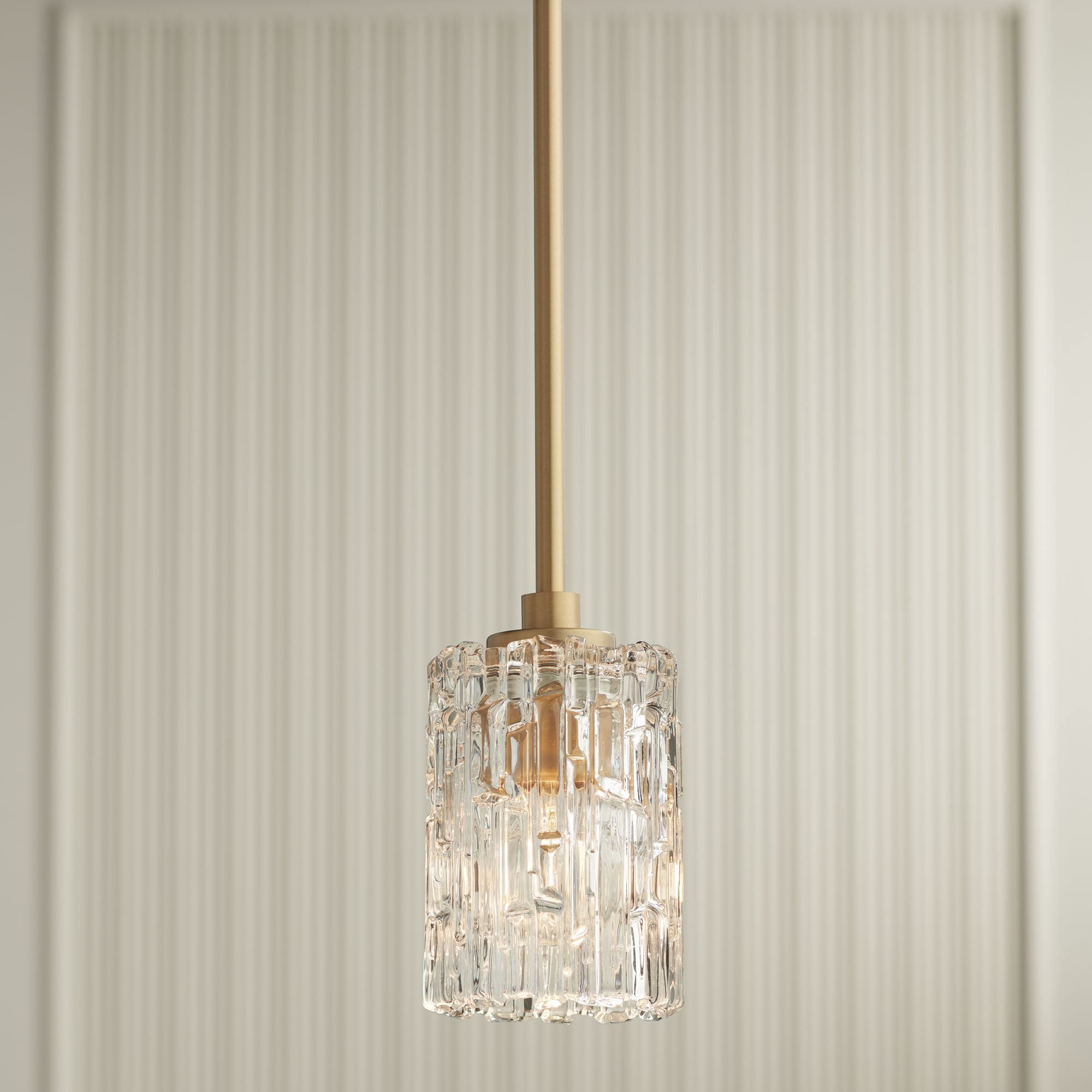 Possini Euro Design Warm Brass Mini Pendant Light 5 1/2" Wide Modern Mid Century Prismatic Clear Glass Fixture for Kitchen Island