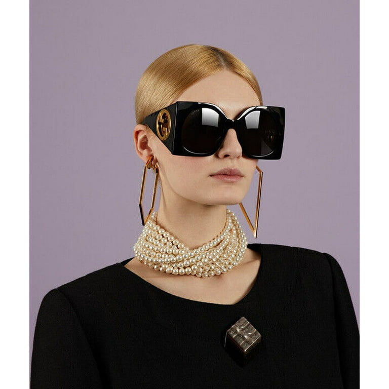 Gucci GG 1254S 001 Logo Black Gold Shades Grey Oversized Woman