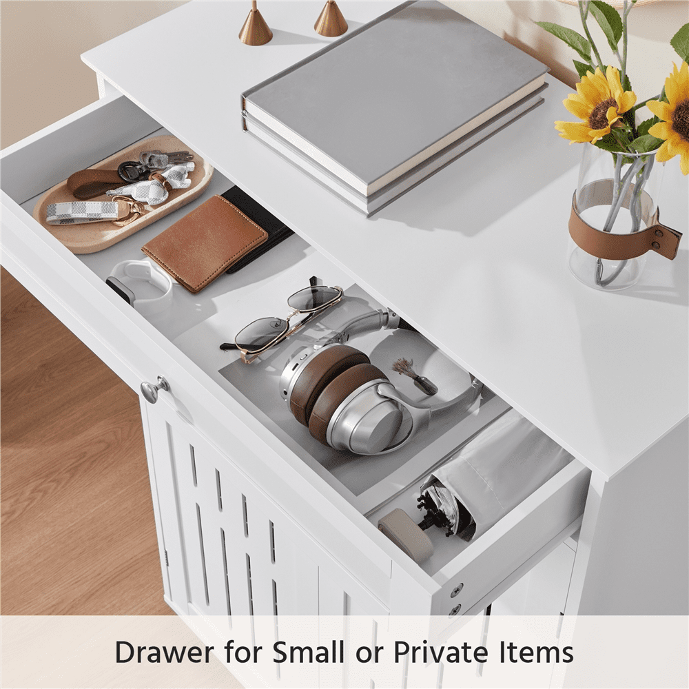 Renwick 5-Tier Wooden Adjustable Shoe Storage Cabinet with Drawer and Louvered Door, White
