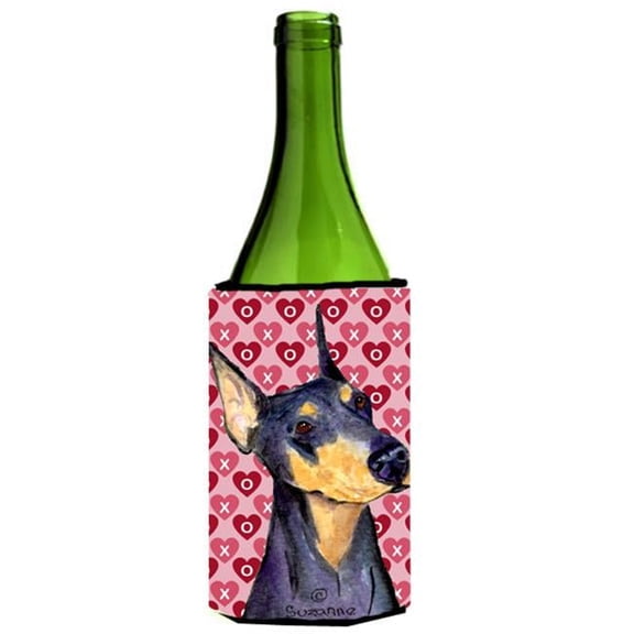 Doberman Hearts Love And Valentines Day Portrait Wine bottle sleeve Hugger - 24 oz.