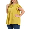 thumbnail image 4 of Unique Bargains Juniors' Plus Size Flutter Sleeve Drawstring Flowy Split V Neck Tunic Top Ginger 2X, 4 of 6
