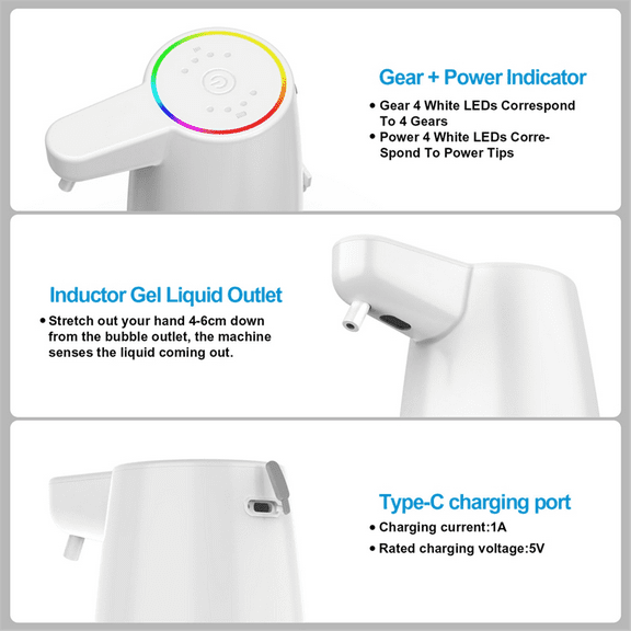 600ml Automatic Soap Dispenser Infrared Sensor Type-C Charging Touchless Smart Liquid Soap Dispenser Foam,1 * Automatic Soap Dispenser