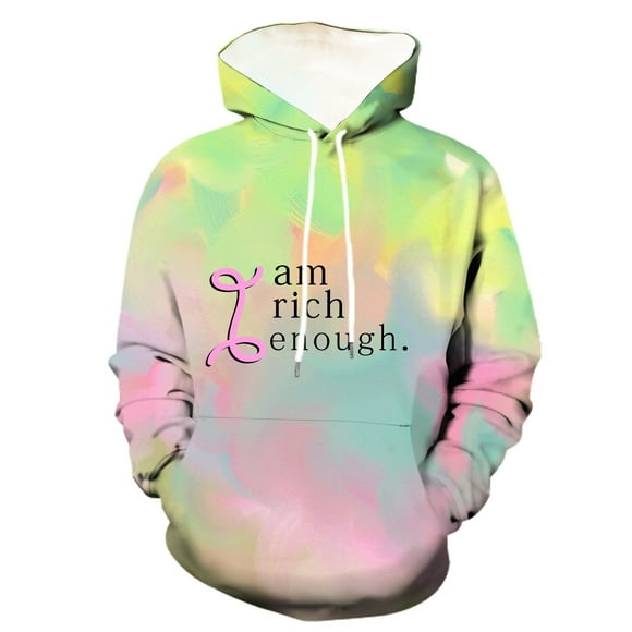 Wyzesi White Sweatshirts A Line Mens Fashion Casual Relaxed Comfortable I Am Rich Enough Printed Long Sleeved Hoodie