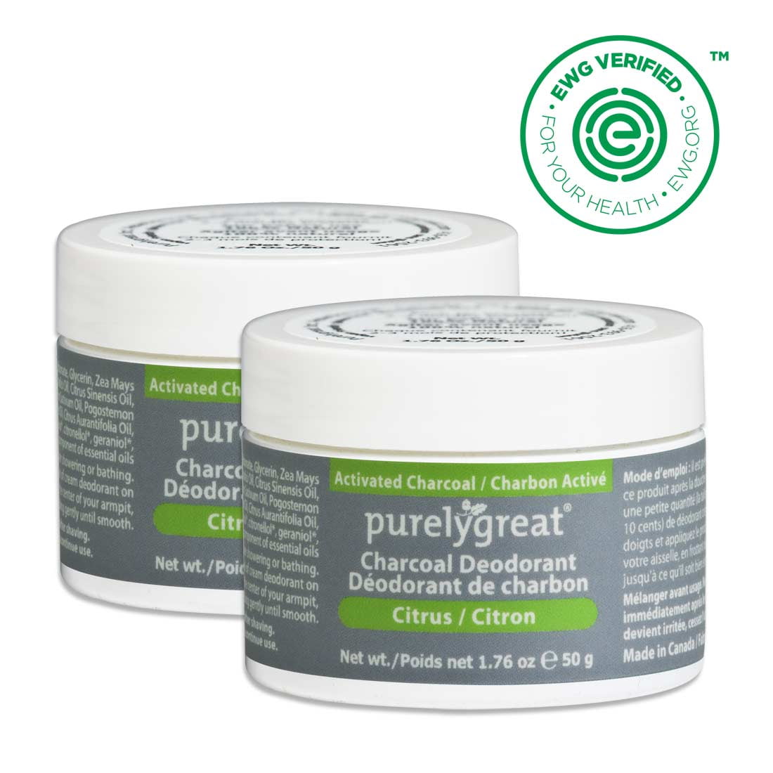 2 Pack Purelygreat Natural Deodorant Cream Charcoal Citrus 50g