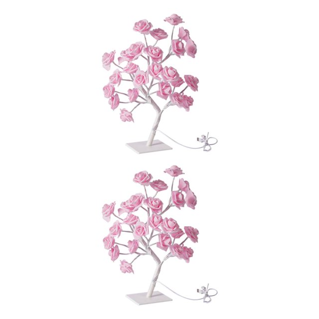 kurtrusly Rose Tree Lamp Lighted Colorful Artificial Flower Bonsai Lights Gift For Any Occasion Artificial Bonsai Tree Lights PVC pink rose white rod 2Set