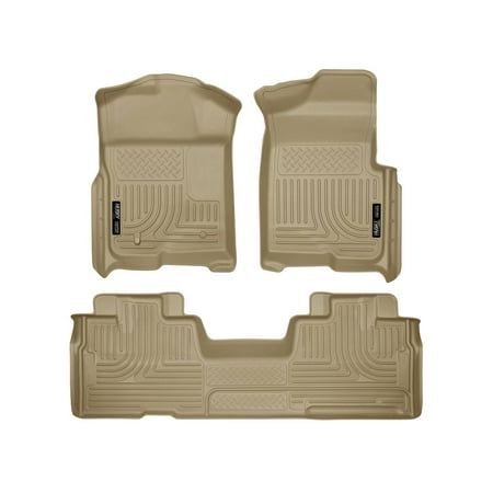 Husky Liners Weatherbeater Floor Mats | Fits 2009 - 2014 Ford F-150 SuperCab without Manual Shifter (Footwell Coverage) | Front & 2nd Row, 3-pc Tan - 98343