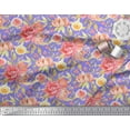 thumbnail image 3 of Soimoi Purple Poly Georgette Fabric Leaves & Peony Floral Print Fabric by the Yard 42 Inch Wide, 3 of 3