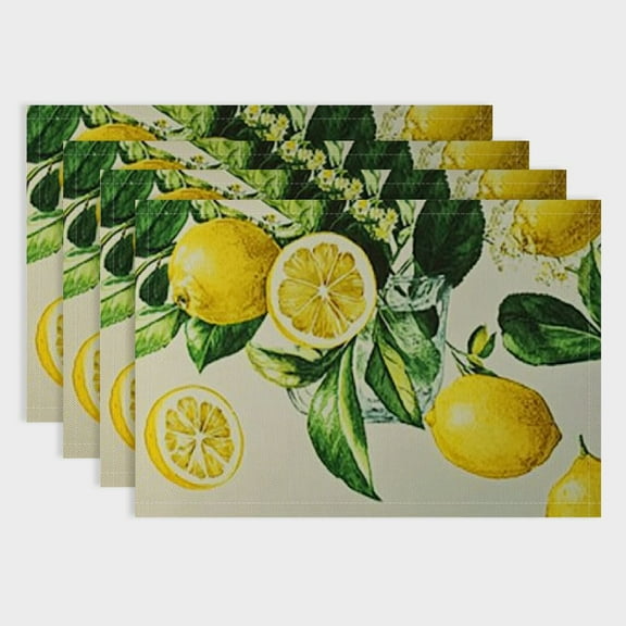 SHERONV Cork Placemats Set of 4, Thick Cork Place Mats for Kitchen and Dining Tables, Easy Clean Table Mats ( Rectangular Set of 4, Lemons) 18x12in
