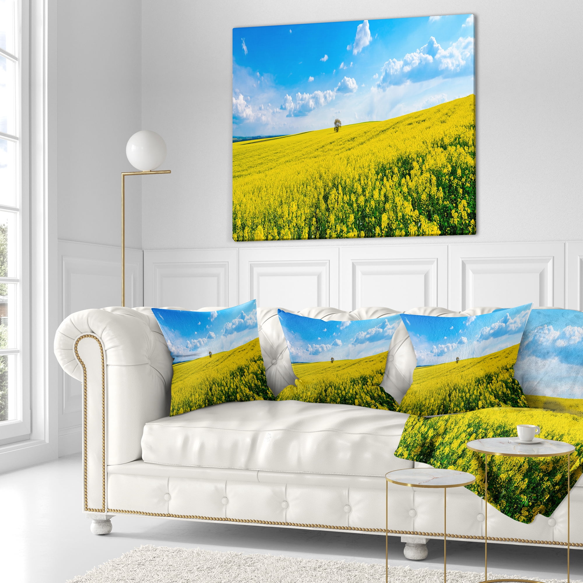 Designart Lone Tree in Blooming Cozla Park - Contemporary Landscape Printed Throw Pillow - 16x16