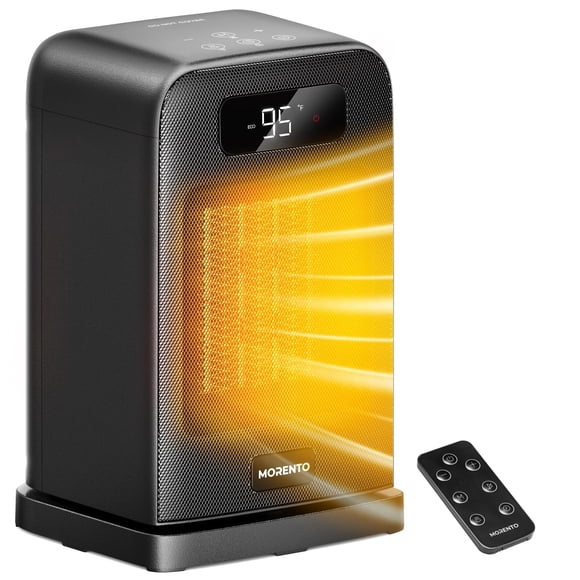 MORENTO Space Heater for Indoor Use, 1500W PTC Ceramic Heater with Remote Control, ECO, 12H Timer, 70° Oscillation, Overheat, Tip-Over Prot