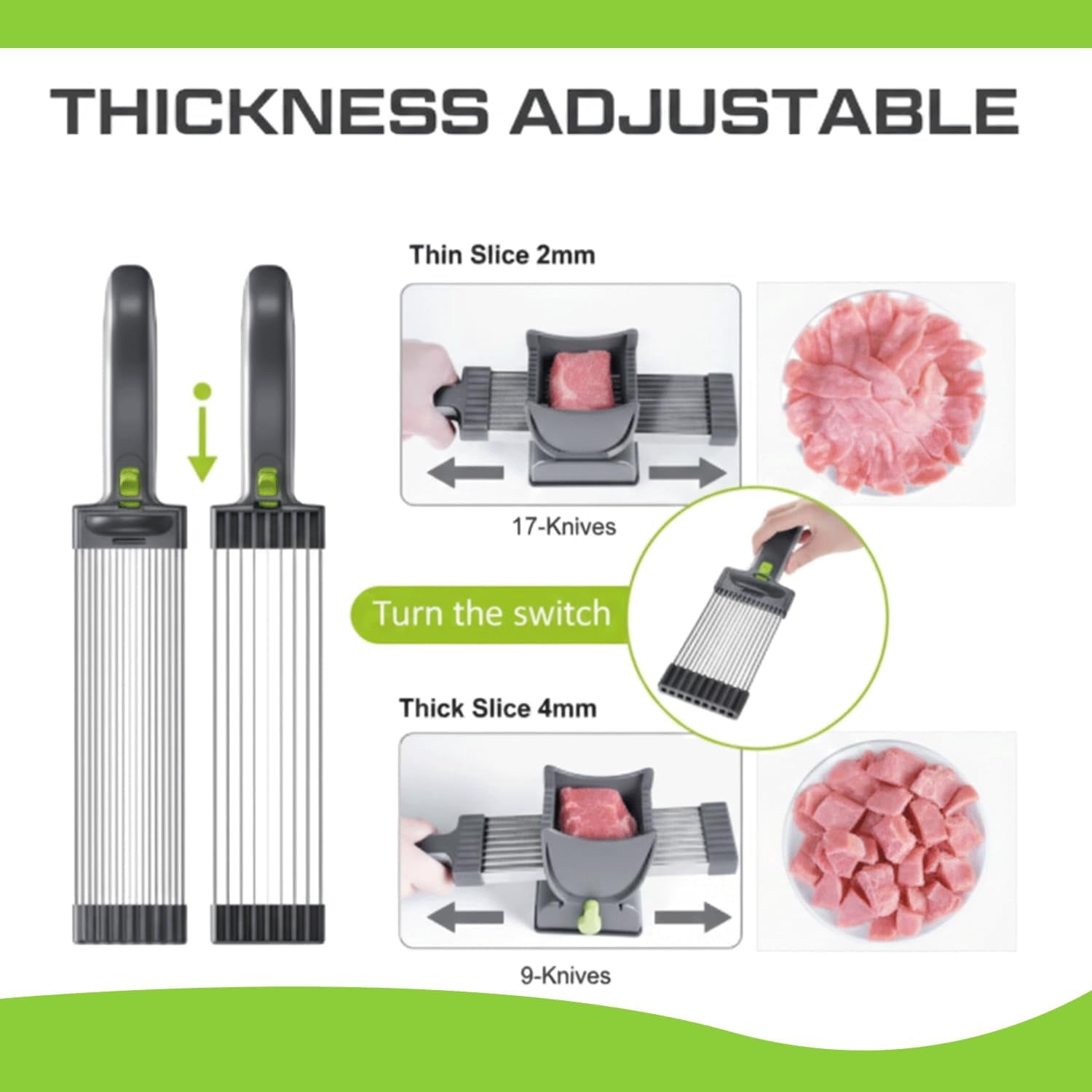 Fresh Meat Slicer, Thickness Adjustable Stainless Steel Kitchen Cleaver Knife Set With Block, Manual Fresh Meat Cutter Jerky Slicer For Beef Pork, Cooking BBQ Hot Pot